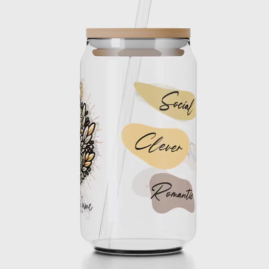 Personalized Iced Coffee Cup, Libra, Custom Birth Sign Zodiac Glass Tumbler, Gifts for Her, Astrology Horoscope Sign Beer Can