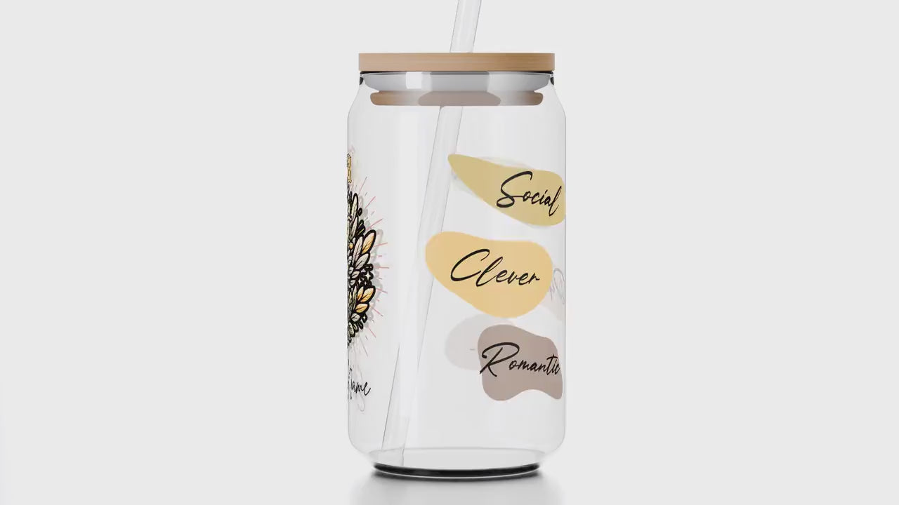 Personalized Iced Coffee Cup, Libra, Custom Birth Sign Zodiac Glass Tumbler, Gifts for Her, Astrology Horoscope Sign Beer Can