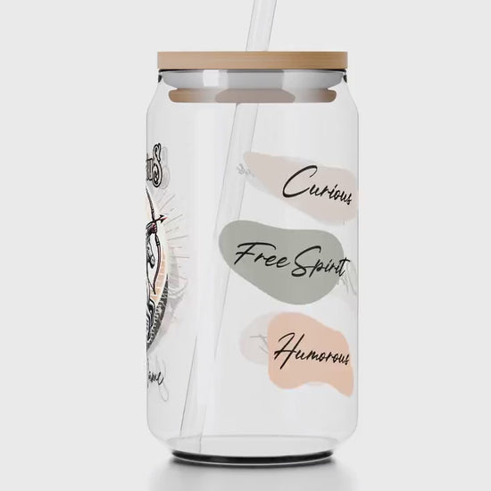 Personalized Iced Coffee Cup, Sagittarius, Custom Birth Sign Zodiac Glass Tumbler, Gifts for Her, Astrology Horoscope Sign Beer Can